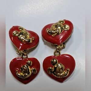 Wendy Gell Disneydouble heart dangles red enamel and gold .